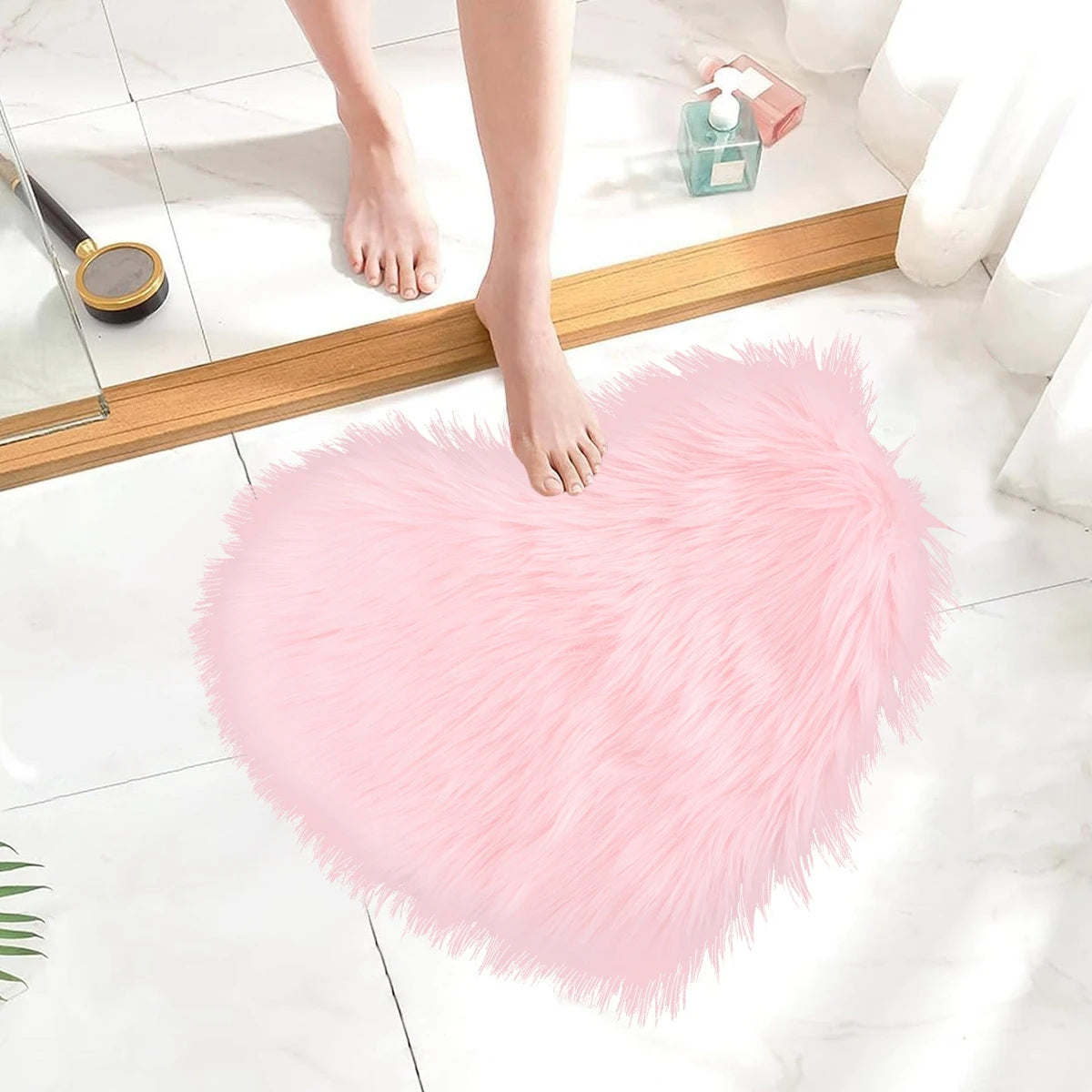 No-EN-Name-Null Indoor Soft Plush Fluffy Pink Heart Microfiber Non-Slip Bottom Doormats/Sizes: 30 x 40cm