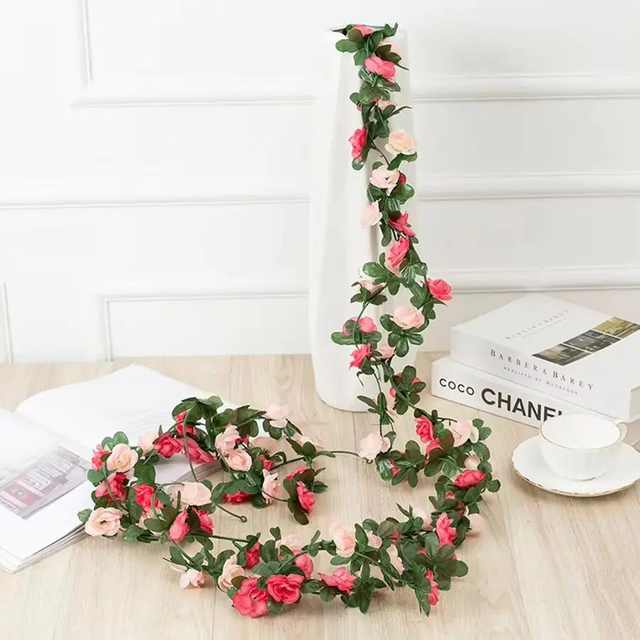 Plastic Artificial Climbing Flowering Silk Rose Vines/Colors-Light Blue/Red Rose/Deep Blue/Black/Light Purple/Champagne/Deep Pink/Orange/Plum/Beige/Light Blue/Burgundy