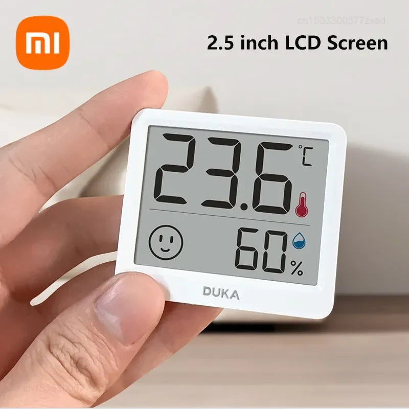 MIJIA DUKA Small Lightweight White Square Indoor LCD Electronic Temperature Humidity Thermometer Weather Built-In Sensor Standing-Wall Hanging Digital Hygrometer Clocks