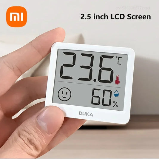 MIJIA DUKA Small Lightweight White Square Indoor LCD Electronic Temperature Humidity Thermometer Weather Built-In Sensor Standing-Wall Hanging Digital Hygrometer Clocks