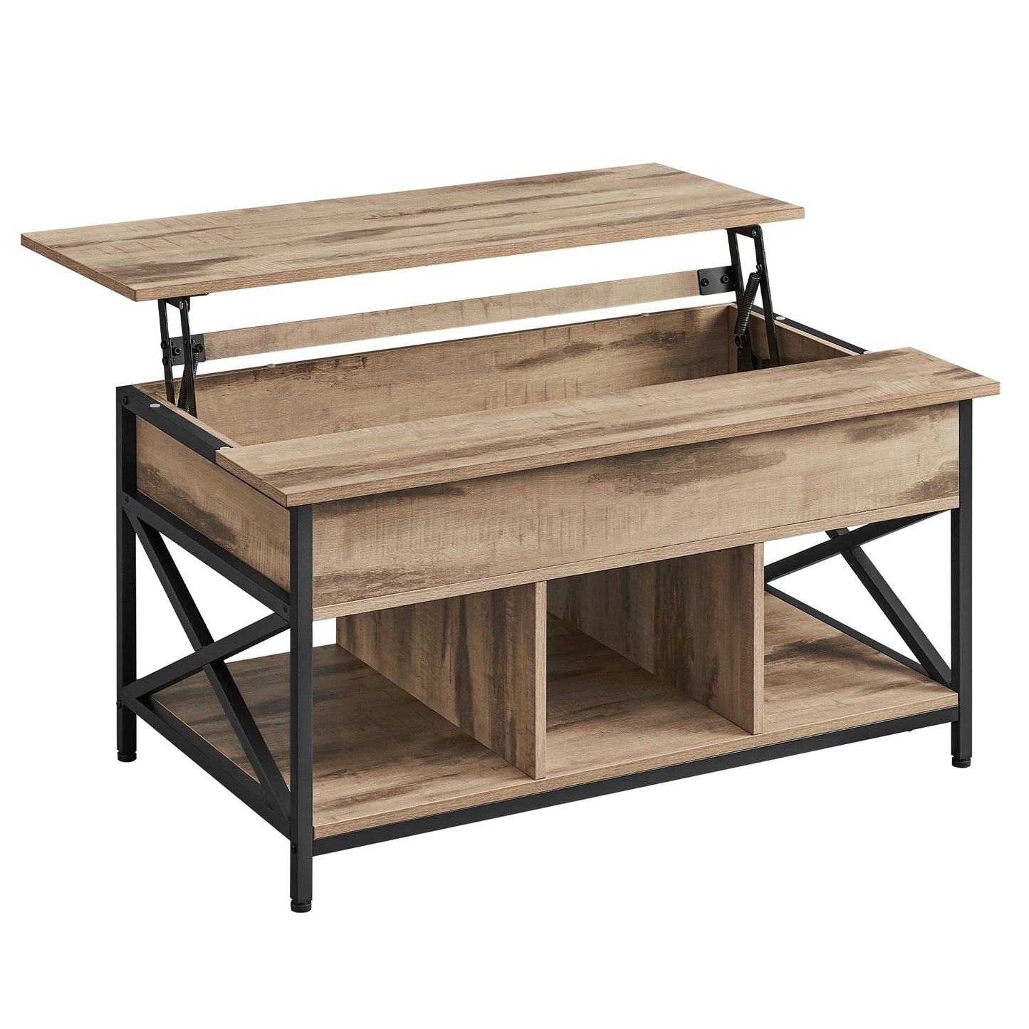 VASAGLE Modern Rustic Brown Lift-Up Wood Table Top Hidden Storage Steel Metal X-Shaped Bars Frame Coffee Tables/Colors-White/Beige/Rustic Brown