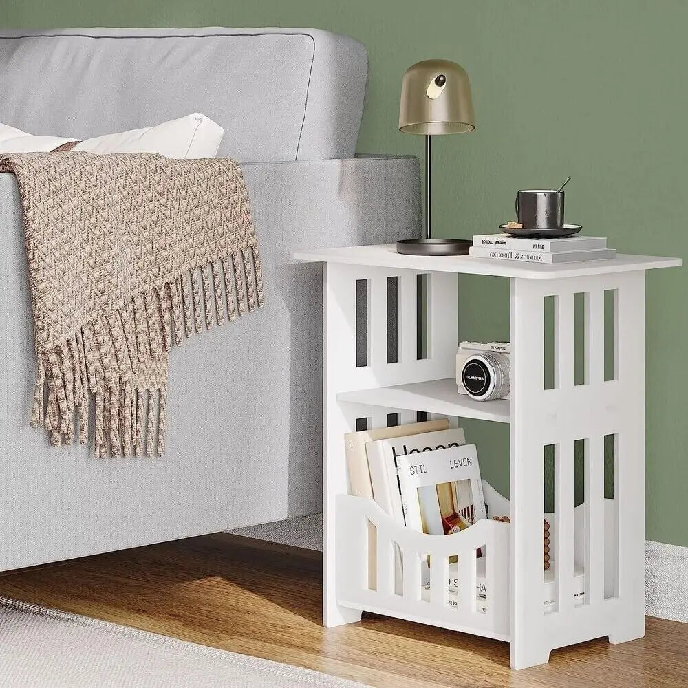 No-EN-Name-Null  Simple Modern 2-Tier WPC Hard White Plastic Rectangle Shaped Small Corner Bedside Nightstands