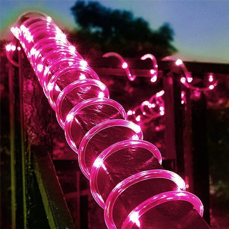 No-EN-Name-Null Outdoor Waterproof Multicolor Festoon Fairy Tube Plastic Body LED Dimmable Solar-Powered Cottage Holiday Decoration Light Ropes-Strings /Colors-White/Black/Green/Purple/Pink/Yellow/Multicolor