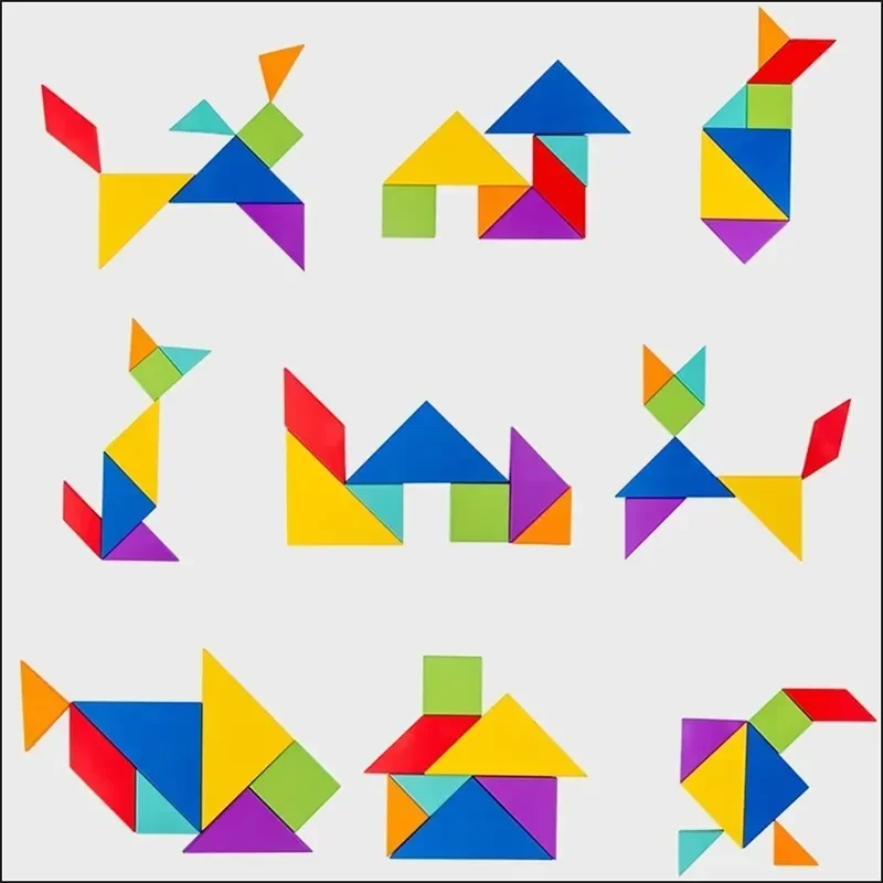 TLEWJ Parent-Child Geometric Multicolor Wood Magnetic 3D Jigsaw Tangram Puzzle Shapes-Animals Theme Books Wood-Pegged Puzzles/Ages: 3-12 Years Old/Levels-Easy-Medium-Hard
