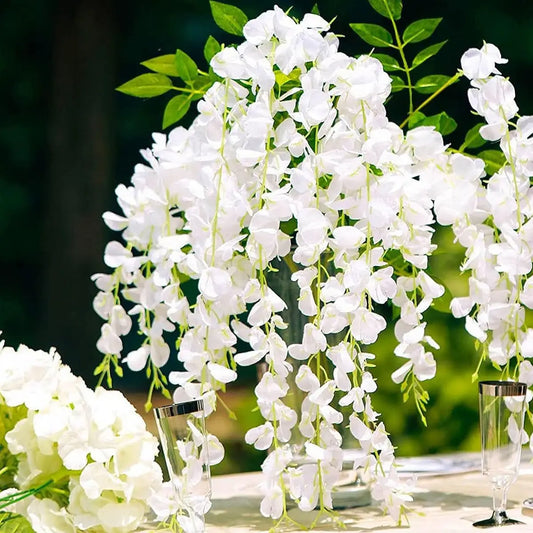 12PCS Outdoor Artificial Silk Orchid Rattan Flower Wall Garland Strings/Colors-Yellow/White/Purple/Red/Violet/Floral