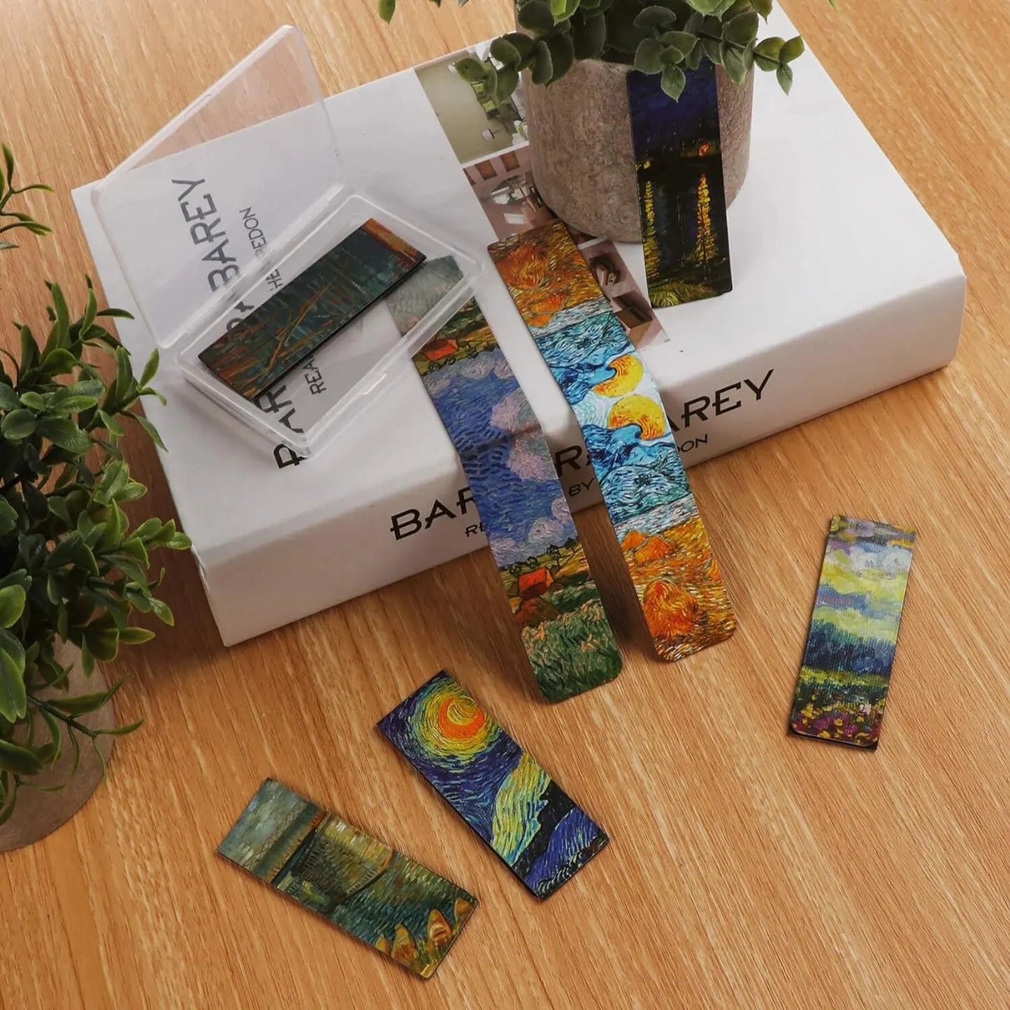 Modern 4 PCS Famous Artistic Van Gogh Multicolor Rectangle Shaped Four Different Impressionist Paintings Magnetic Page Clips Paper Bookmarks Sets