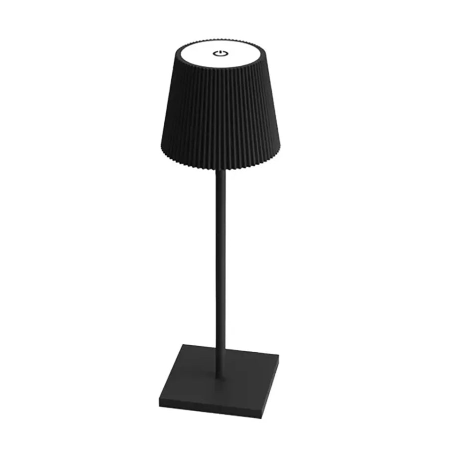 No-EN-Name-Null Modern Black-White Removable Plastic Striped Shade-Round Tubular Cylindrical Metal Square Shaped Bottom Dimmable Warm-Cool White LED 3-Level Brightness USB Rechargeable Adjustable Hose-Clip Table Desk Lamps/Colors-Black/White