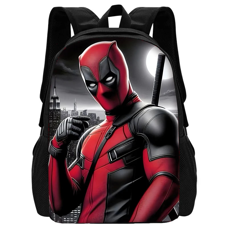 MINISO 3 PCS Waterproof Curved Back Nylon Fabric Cartoon Smiling Critters Super Hero Adjustable Straps-One Handle School Backpacks /Lunch Bags/Pencil Bag/Tablet Inserting Pocket/Water Bottle Pocket/Colors-Red/Black/Purple/Multicolor