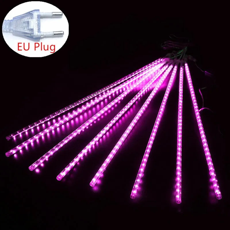 RUSNAK Outdoor-Indoor Waterproof-Dustproof Low Power Corrosion Resistant Warm-Cool White LED Falling White Meteor Shower Effect Design DC-Powered Fairy Shaped Light Ropes-String Lights/ Colors-Red/White/Blue/Multicolor