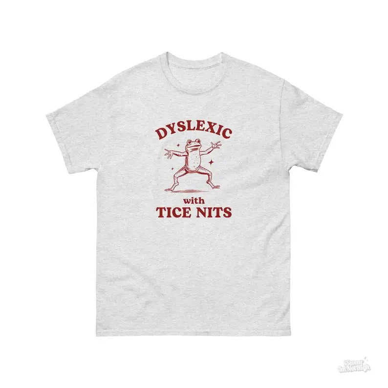 LAOYAOYIFU Men Customized Printed Round Neck Dyslexic Tice Nits Funny Cartoon Dyslexia Frog Pull-On Short Sleeve Broadcloth Moisture Wicking Cotton Fabric T-Shirts/Colors-White/Black/Red/Sizes XS-3XL