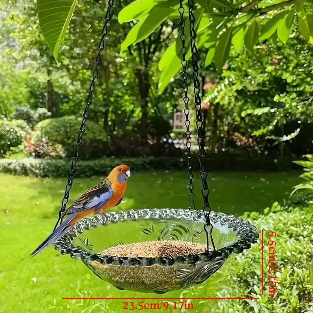 No-EN-Name-Null Outdoor Garden Waterproof Black Metal Chains Hanging Plastic Clear Green Water Basin Decorative Floral Design Bowl-Bird Feeders/Colors-Clear/Green/Blue/Red/Pink/Black/Floral/Animal