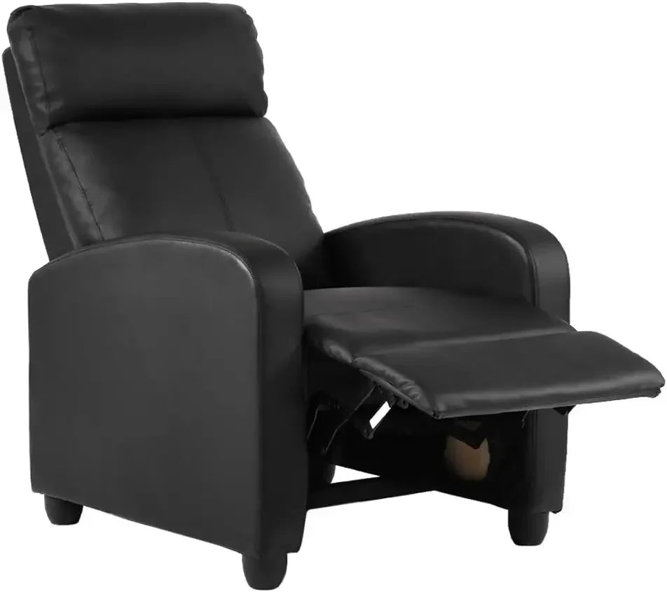 No-EN-Name-Null  Modern Remote Control Soft Black Faux Leather Cushions Upholstered Padded Backrest Massaging Recliners/Weight Capacity 275LBS/Colors-Red/Brown/Blue/Beige/Black/Light Beige