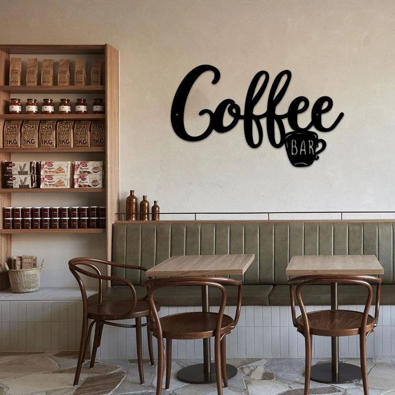 Black Kitchen Modern Iron Hanging Coffee Bar Signs/Size: Approx.11.81 x 7.09 inches