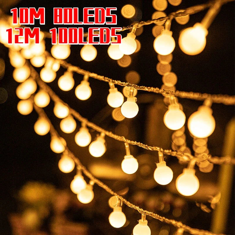 OKAL-RED-EAST Indoor-Outdoor Warm White LED Glowing Round Ball AC-Powered Light Ropes-Strings /USB Plug/3 AA Batteries Not Included/Colors-White/Yellow/Red/Multicolor/Shapes: Stars/Balls/Snowflakes