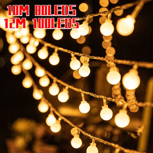 OKAL-RED-EAST Indoor-Outdoor Warm White LED Glowing Round Ball AC-Powered Light Ropes-Strings /USB Plug/3 AA Batteries Not Included/Colors-White/Yellow/Red/Multicolor/Shapes: Stars/Balls/Snowflakes