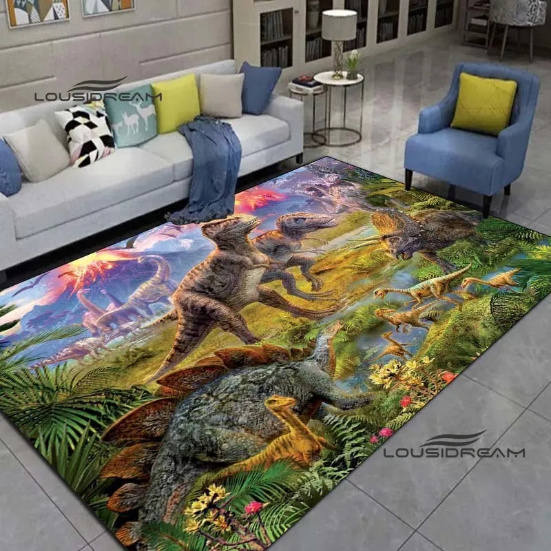 LOUSIDREAM Modern Indoor-Outdoor Machine-Made Customized Rectangle Shaped Soft Polyester Flannel Fabric Body 3D Printed Cartoon Dinosaur Theme Rugs /Colors-Animal/Multicolor/Hand-Machine Wash