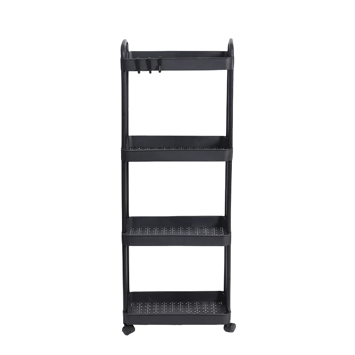 Kitchen 2 Handles Plastic 3-4 Tier Shelves White-Black Storage Utility Carts/ 360 Degrees Rotation/ 2 Easy Lockable Plastic Wheels