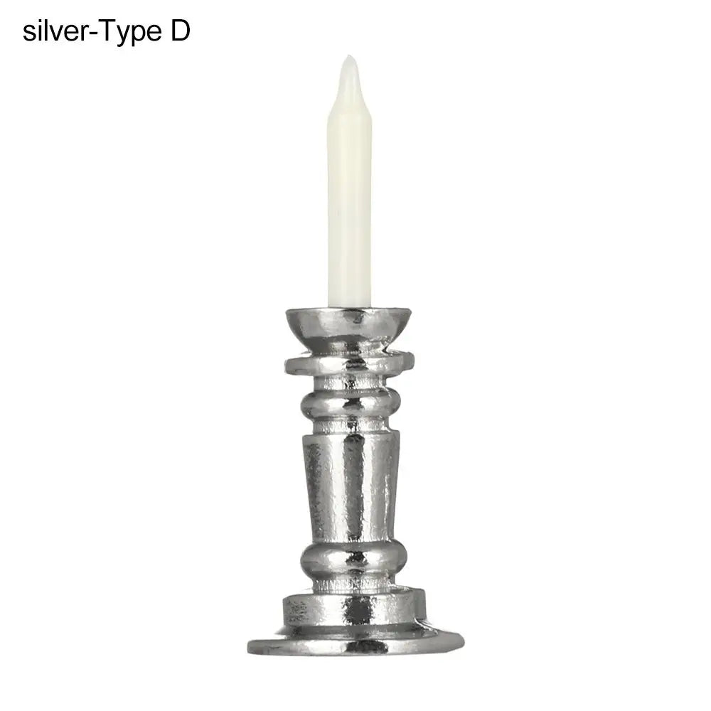 No-EN-Name-Null Teens-Adults Miniature Candelabra Gold-Silver Metal Alloy Candle Holders Dollhouse Accessories /18 + Years Old