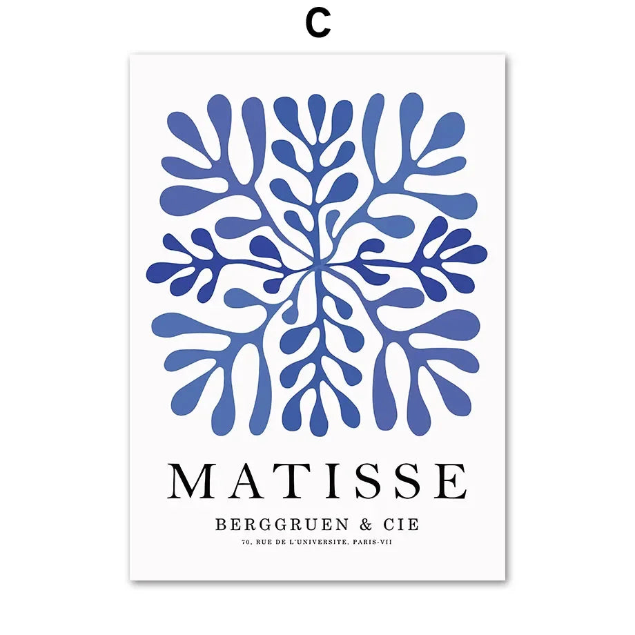 No-EN-Name-Null Modern Waterproof Ink Unframed Rectangle Canvas Blue-White Henri Matisse Bauhaus Picasso Floral Coral Leaves Art Prints/Many Sizes/Colors-Blue/White/Geometric/Multicolor/Floral