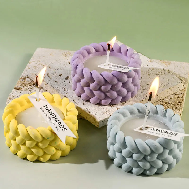 SILIKE LUFEI DIY Round Hemp Rope Shaped Candle Cup Silicone Resin Milky White Craft Molds