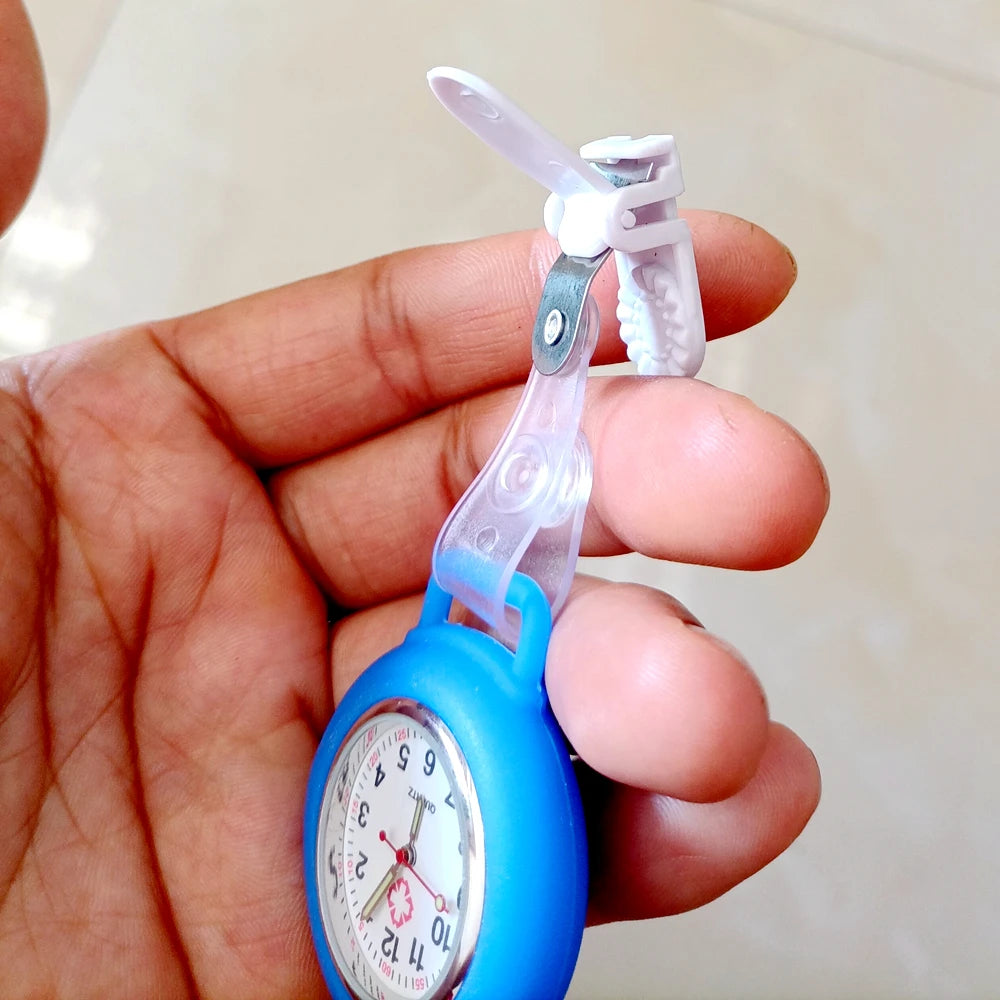 No-EN-Name-Null Adults Waterproof Quartz Analog Display Nurse-Doctors Glass Face Round Metal Alloy Case Red Silicone-Rubber Covered-Straps Arabic Numeral Clip-On Fob Pocket Watches /Colors-Pink/Red/White/Black/Purple/Light Blue/Blue