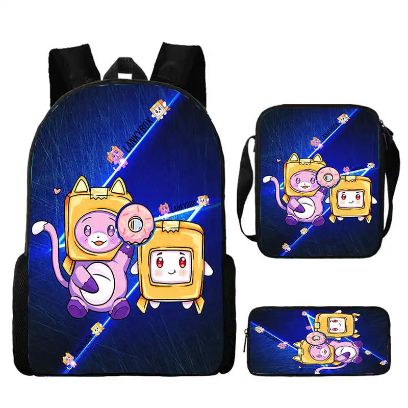 WOLYN Large Waterproof Lightweight Multicolor Nylon Fabric Cartoon Anime Lanky Box Games Design Polyester Lining Shoulder Straps-Handle Built-In Compartment External Pockets School Backpacks /Pencil Case / Colors-Black/Purple/Blue/Multicolor