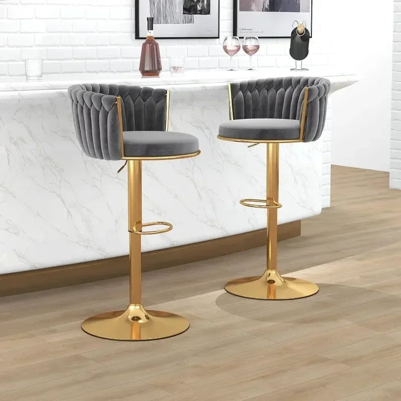 No-EN-Name-Null 4 PCS Modern Black Swivel Woven Low Backrest Soft Upholstered Velvet Seat Cushion Adjustable Height Gold Round Metal Base Non-Slip Rubber Ring Bottom Barstool Sets/ Colors-4 pcs Rose Red/4 pcs Beige/4 pcs Black/4 pcs Gray