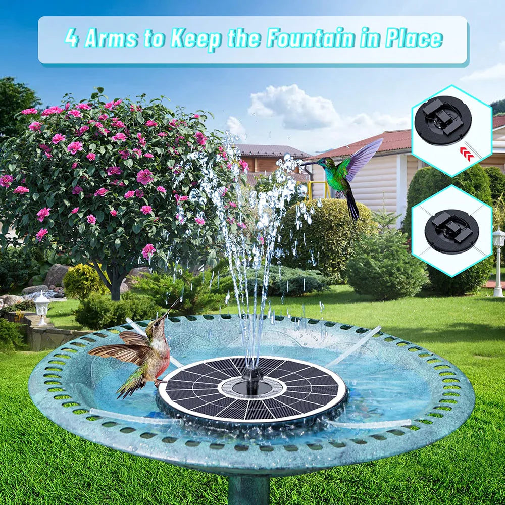 NULL Outdoor Garden Remote Control Solar-Powered Six Nozzles Black Round Plastic Body Geometric RGB Multicolor Lights Ponds-Water Fountains PUMPS