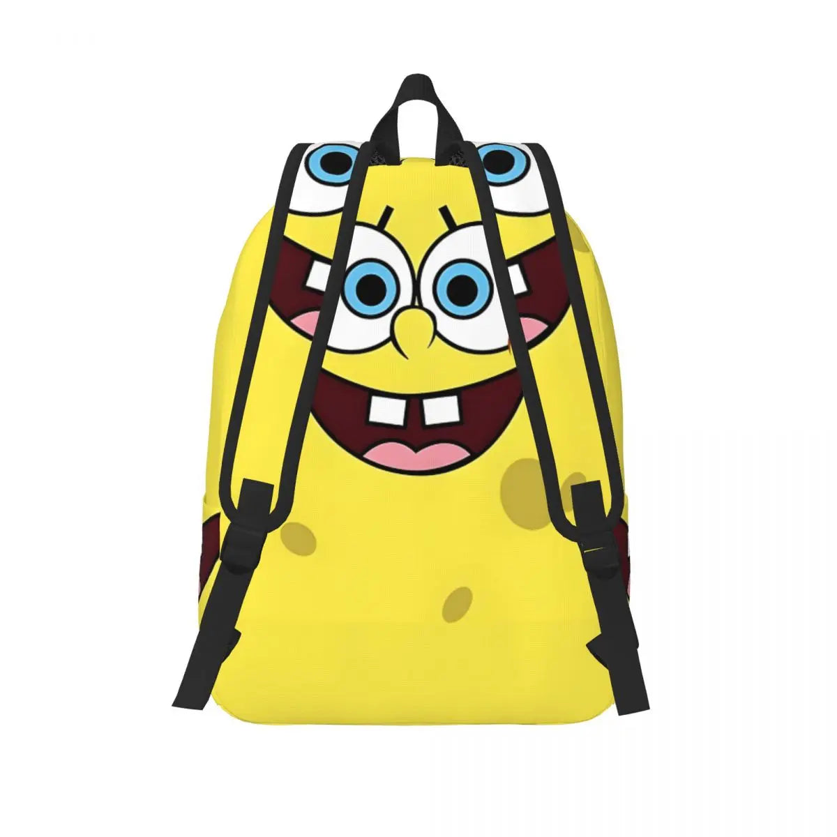 MINISO Kids Large Kindergarten Yellow SpongeBob Sturdy Square Pants Design Front Zippers Lightweight Waterproof Canvas Fabric Black Adjustable Shoulder Straps-Handle External Pockets Single Compartment School Backpacks/Colors-Yellow/Multicolor