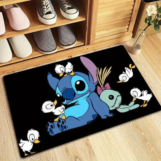 MINISO Indoor-Outdoor Printed Persian Cute Cartoon Stitch-Five White Ducks Non-Slip Bottom Fade-Wrinkle Resistant  Soft Washable Polyester Fabric Rectangle Entrance Doormats/Machine Wash