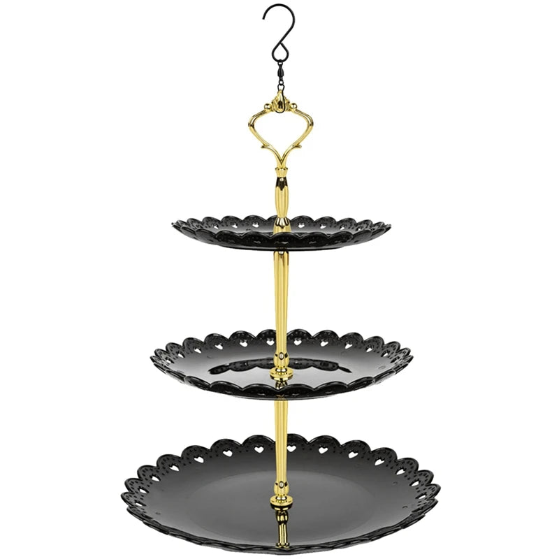 No-EN-Name-Null Outdoor Garden Hanging Metal Chain 3-Tier Plastic Round Shaped Multicolor Trays Bird Bath On Bottom Bird Feeders/Colors-Blue/Black/White/Gold/Yellow/Multicolor