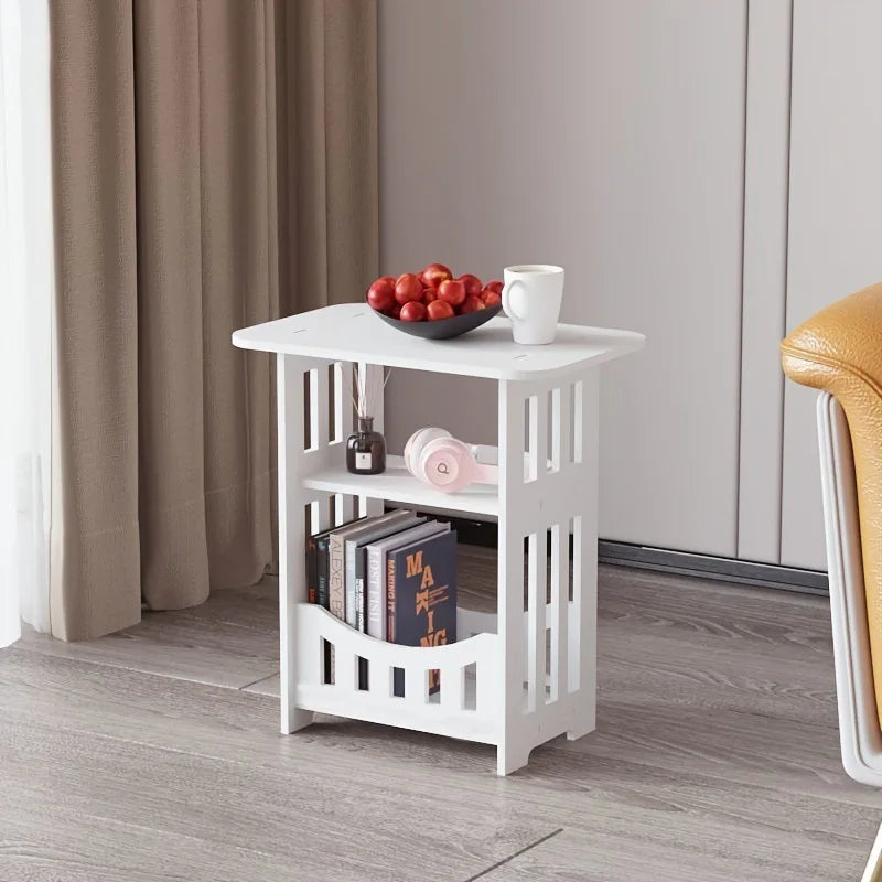No-EN-Name-Null Modern Nordic White Wood Rectangle Top Two Shelves Accent End Tables