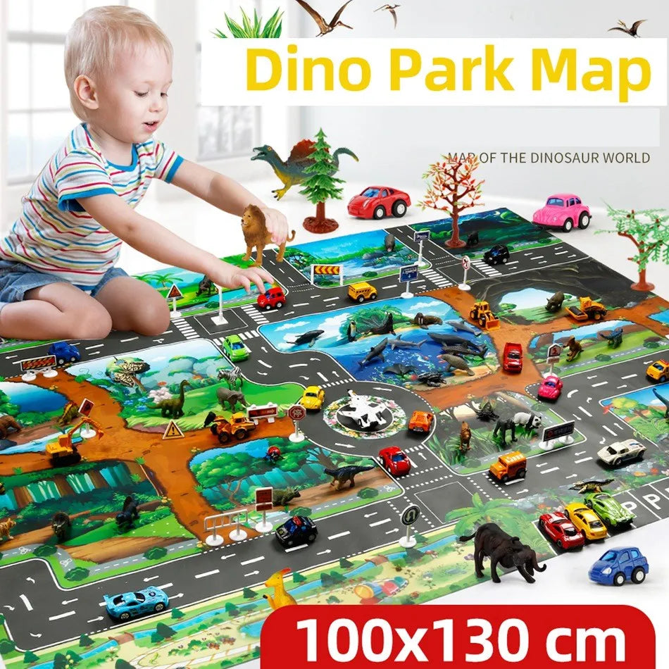 No-EN-Name-Null Kids Waterproof Foldable Rectangle Educational Developmental Multicolor Farm Animals-Dinosaurs-Life Dino Park Road Maps Crawling Plastic Play Mats/Ages: 3 Years Old + Older/Colors-Multicolor/Animals/Size: 100 x 130cm