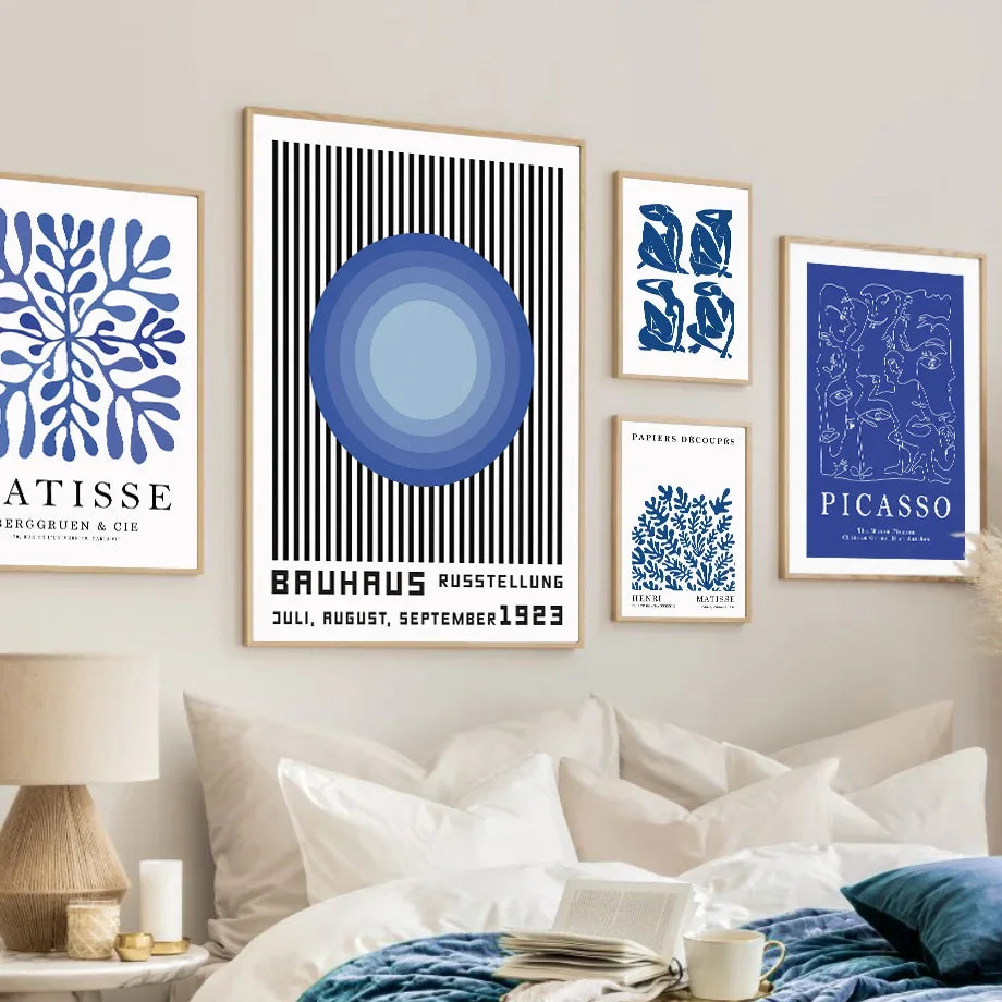 No-EN-Name-Null Modern Waterproof Ink Unframed Rectangle Canvas Blue-White Henri Matisse Bauhaus Picasso Floral Coral Leaves Art Prints/Many Sizes/Colors-Blue/White/Geometric/Multicolor/Floral