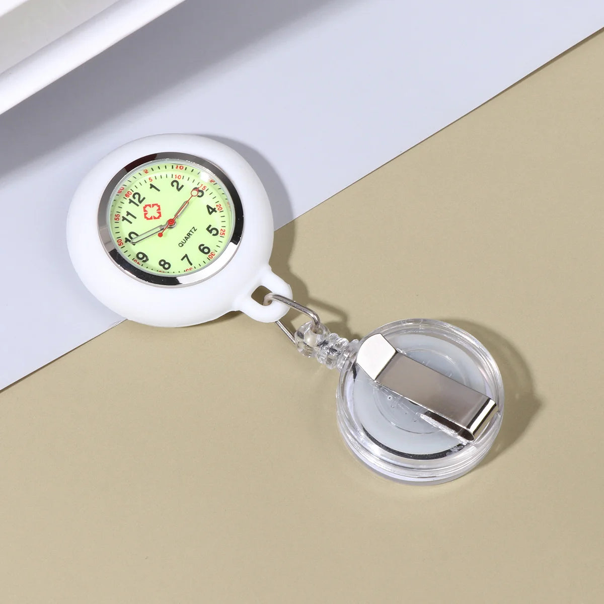No-EN-Name-Null Adults Digital Black-White Silicone Cover Retractable Luminous Markers Hanging Badge-Reel Clip-On Locked Metal Alloy Pin Attachment Nurses-Doctors Fob Pocket Watches