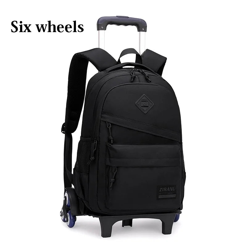 NULL No-EN-Name-Null Preppy Pullable Trolley Multicolor Nylon Fabric Flap Pocket Polyester Lining Metal Zippers Free-Standing Six Wheeled School Backpacks/Shoulder Straps-Handles/External Pockets/Colors-Black/Orange/Gray/Multicolor/Brown