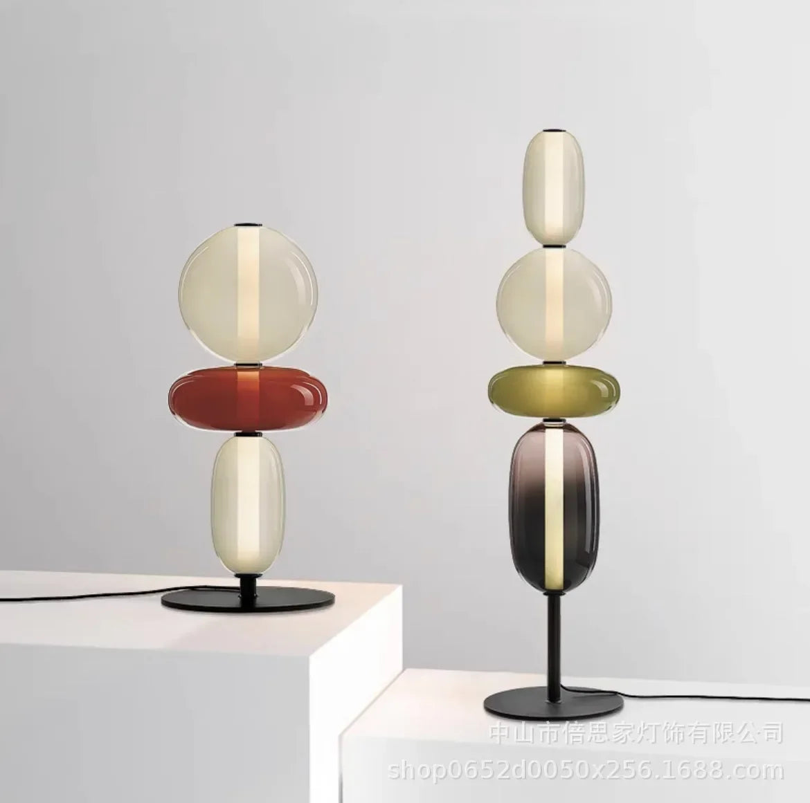 Modern Italian Colorful LED Glass Blown Bubble Cord Metal Base Table Lamps/Colors-Multicolor/Red/Black