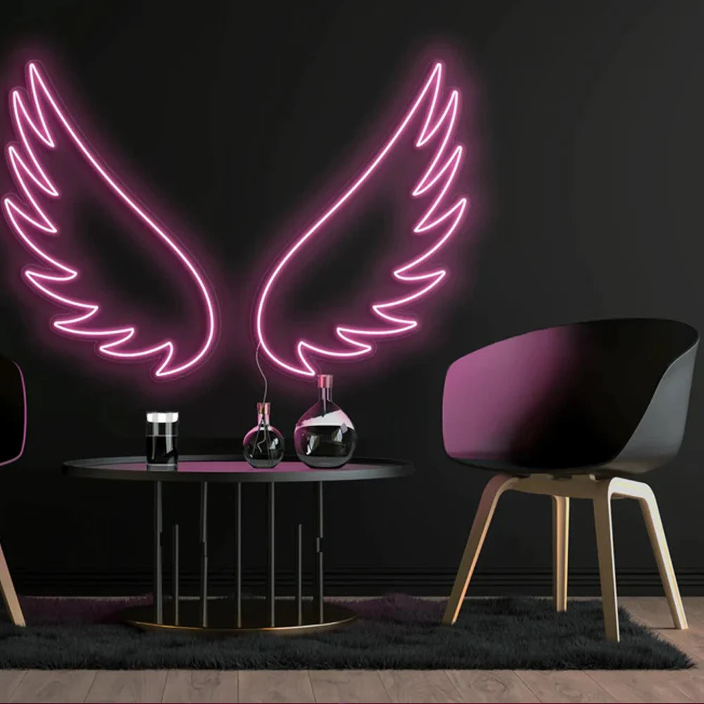 No-EN-Name-Null Indoor Kids LED Lights Silicone Large Multicolor Neon Fantasy Cartoon Angel Wings Smart Dimming Acrylic Plastic Novelty Signs/AC-DC 12V Powered/Colored-Blue/Red/Pink/Yellow/Multicolor/ 1 Remote Control/1 Power Adapter-Plug