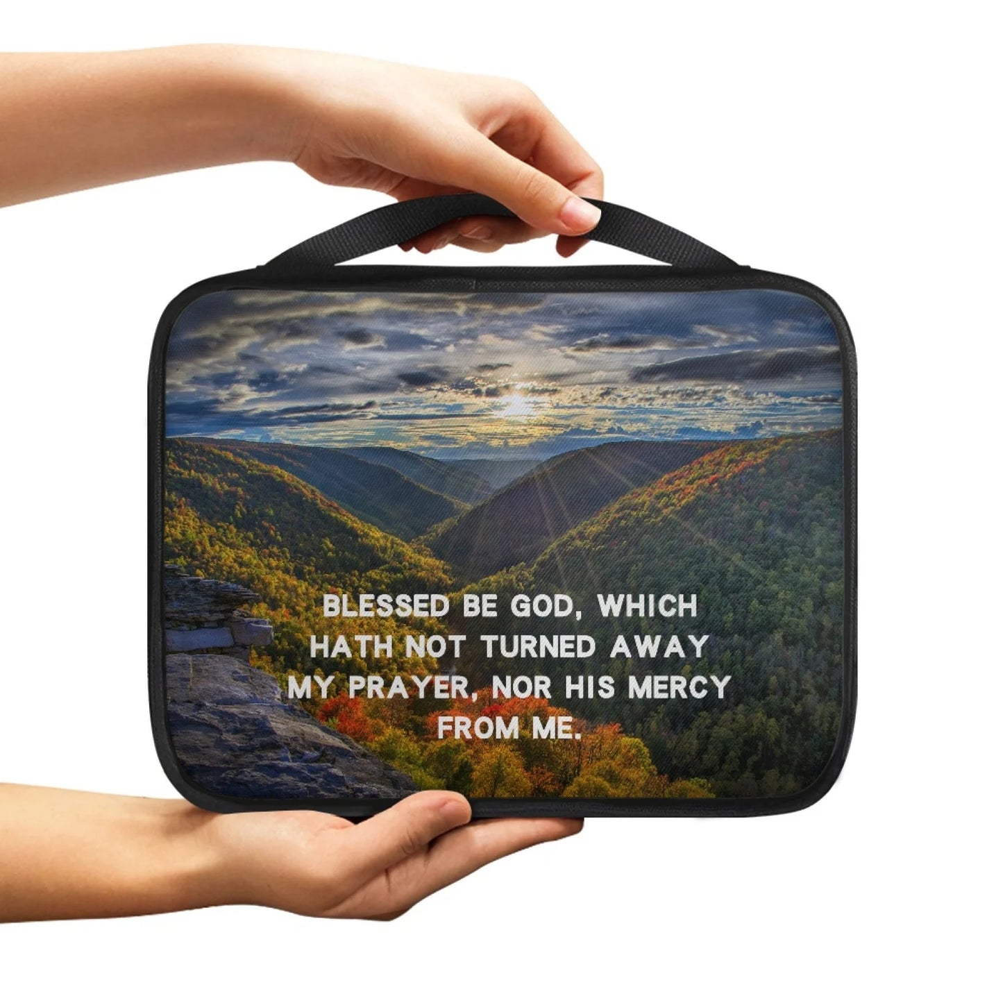 No-EN-Name-Null Religious Items Black Handle-Trim Polyester Fabric Rectangle Decorative Printed Cross-Psalms Bible Verses Theme Zippered Bible Covers/Many Bible Verses Styles/Handle