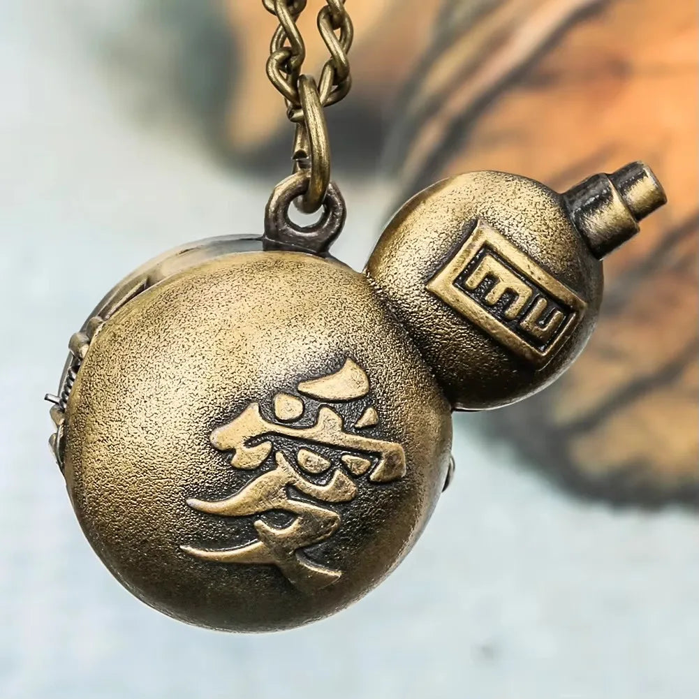 No-EN-Name-Null Teens-Adults Antique Imitation Quartz Glass Face Analog Display Bronze-Gold Cartoon Anime MU Cosplay Gift Irregular Snowman Shaped Metal Alloy Case Pendant Necklace Chain-Pocket Watches