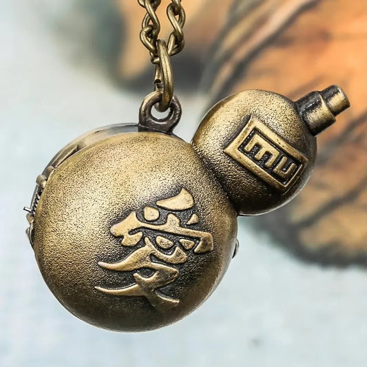 No-EN-Name-Null Teens-Adults Antique Imitation Quartz Glass Face Analog Display Bronze-Gold Cartoon Anime MU Cosplay Gift Irregular Snowman Shaped Metal Alloy Case Pendant Necklace Chain-Pocket Watches