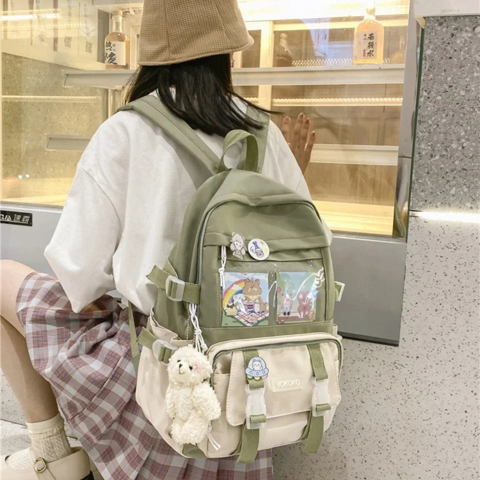 VONMONAN Women Waterproof Pink Nylon Fabric Clear Transparent Window Kawaii Cute Animal Design Zippers External Pockets Polyester Lining Single Compartment Shoulder Straps-Handle School Backpacks/Colors-Pink/Red/Green