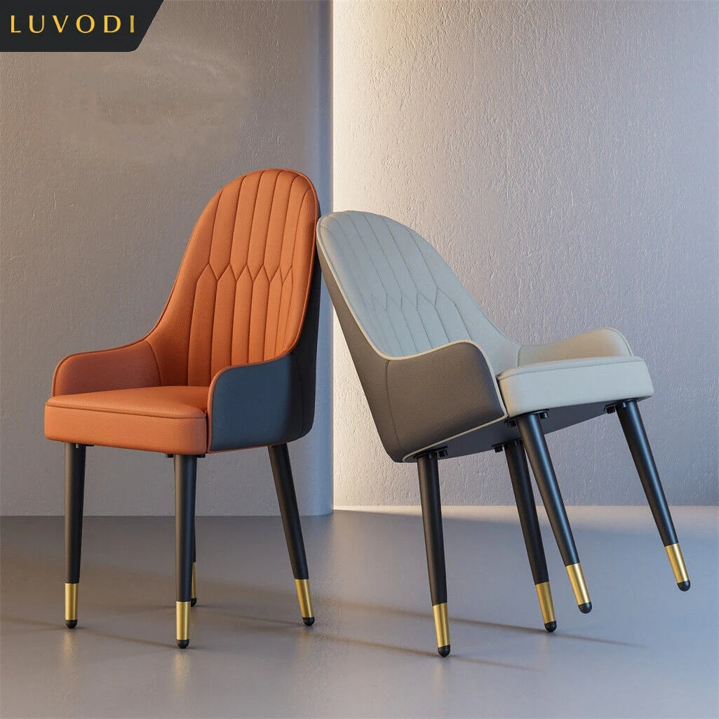 2 PCS Set LUVODI Orange-Grey Upholstered Faux Leather Dining Chairs/ Low Armrest/ Metal Legs