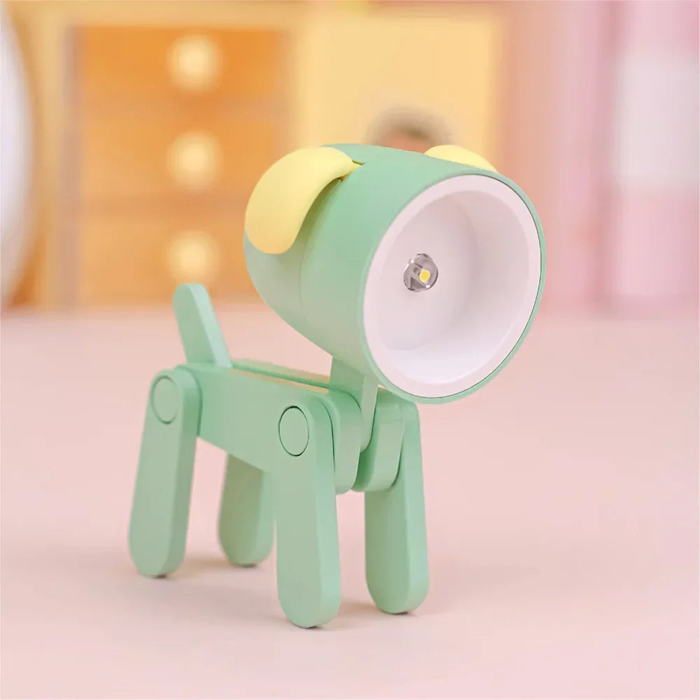 Kids Indoor PVC LED Warm Yellow Light Folding Cute Little Deer-Puppy Mini Shape Portable Nightlights/Colors-Blue/Green/Pink/Beige/Orange/Yellow/Bulbs Included/3-Button Batteries