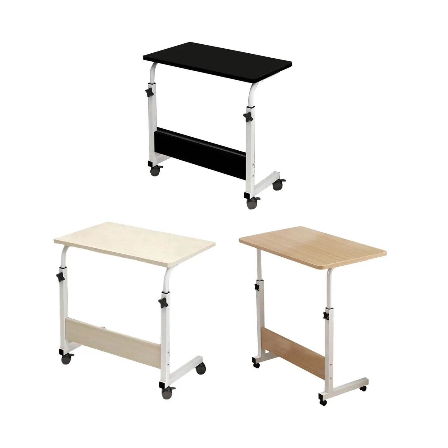 KESOTO Small Mobile Portable Brown-Black-Beige Rectangle Wood Top Steel Framed Adjustable Height-Shelves Computer Desks/4 Universal Wheels/4 Casters Brakes/Colors-Brown/Black/Beige/Storage Options/Assembly Required