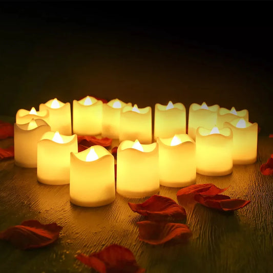 24 PCS Set Plastic Round Ramadan LED Flickering Flameless Small Tea Light Candles/Colors-White/Yellow/Beige/Button Batteries/Bulbs Not Included