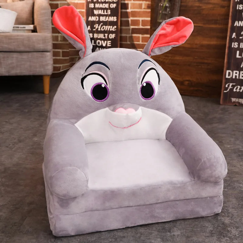 MDNG Modern Kids Customized Upholstered Padding Cute Soft Gray Velvet Fabric Cartoon Animal Faces Folding-Out Play Arm Chairs/Sponge Filling/Colors-Green/Pink/Yellow/Gray/Animals