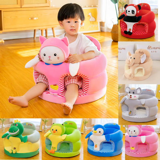 Babies-Toddlers Soft Plush Velvet Fabric Upholstered Padded Electric Embroidery Cute Cartoon Animal Images Anti-Slip Bottom Supported Learning Seat Chairs/Colors-White/Blue/Pink/Yellow/Striped/Multicolor/Checkered/Animals