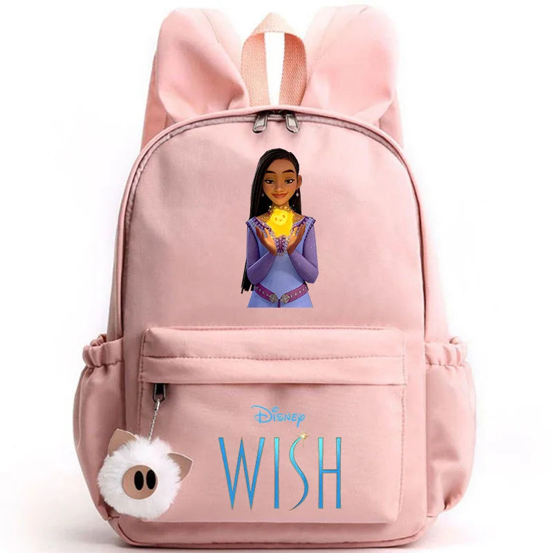 Disney Kids Cute Cartoon Wish Movie Large Waterproof Pink Nylon Fabric School Backpacks