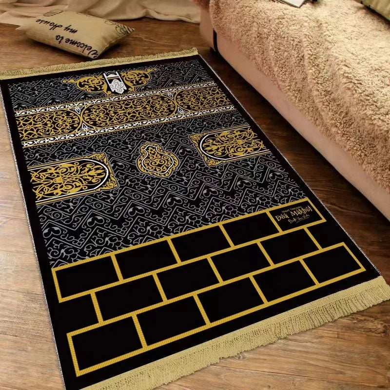 No-EN-Name-Null Adults Machine-Made Customized Waterproof Rectangle Black-Pink Fade-Resistant Thick Suede Islamic Muslim Anti-Slip Base Religious Alters Prayer Rugs/Colors-Black/Pink